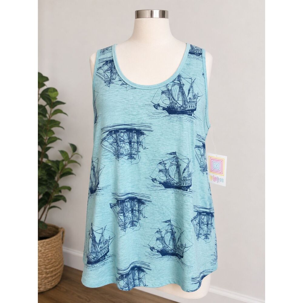 LuLaRoe Women’s 2XL Tank Top NWT Blue Nautical Sailboat Sleeveless Top